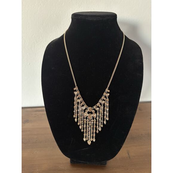Givenchy Gold Tone & Crystal Waterfall Necklace - 21" Adjustable - Picture 1 of 16